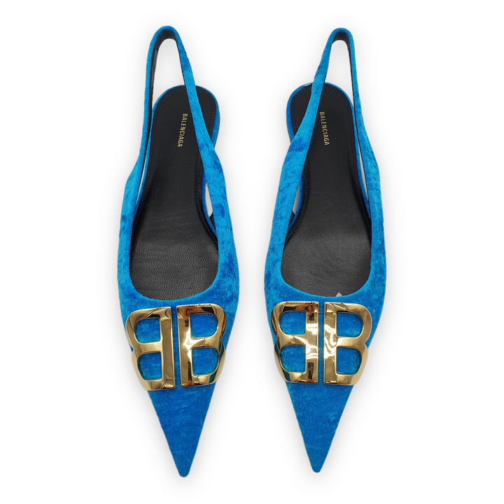 Balenciaga BB Knife Velvet Flats 'Blue'