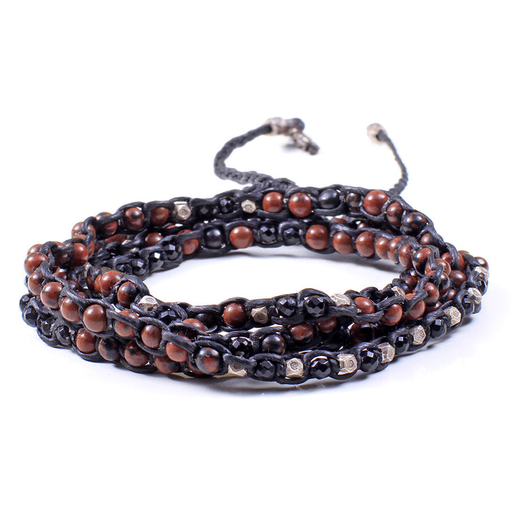 Natural Bead And Sterling Silver 4-Layer Wrap Bracelet