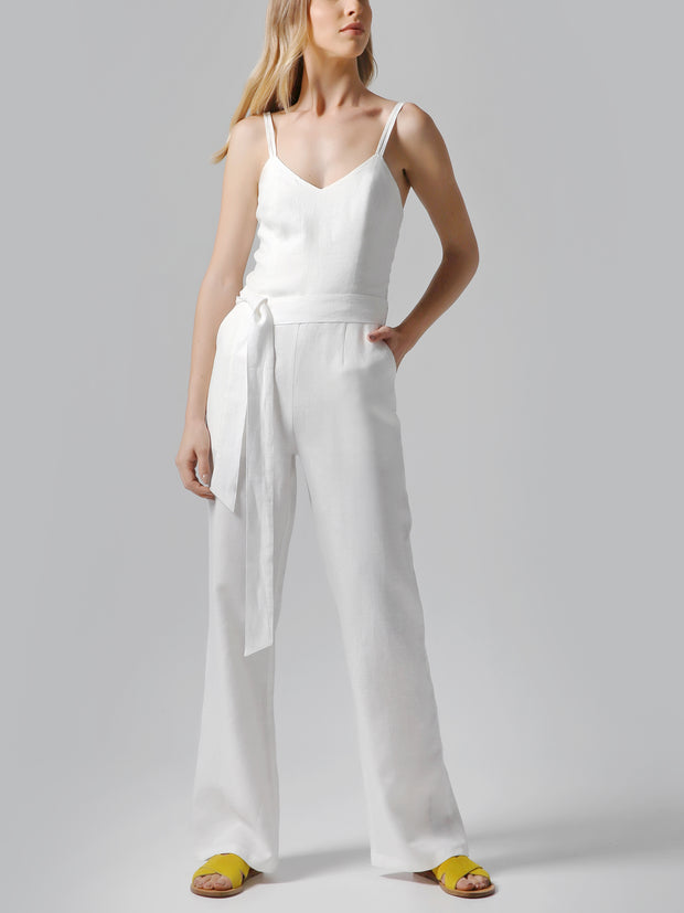 Belted White Jumpsuit