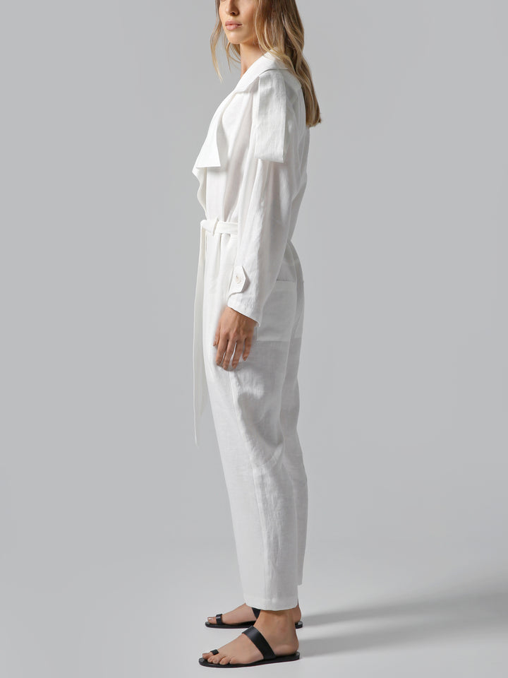 Visaltes Belted White Linen Jumpsuit