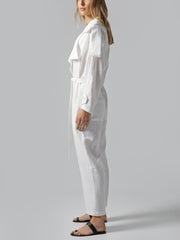 Visaltes Belted White Linen Jumpsuit