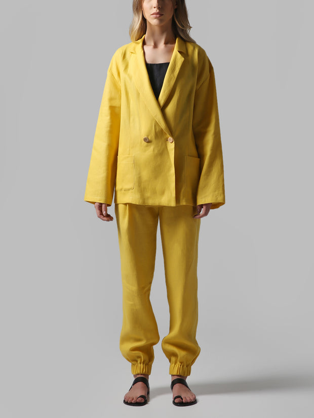 Visaltes Yellow Linen Oversized Suit