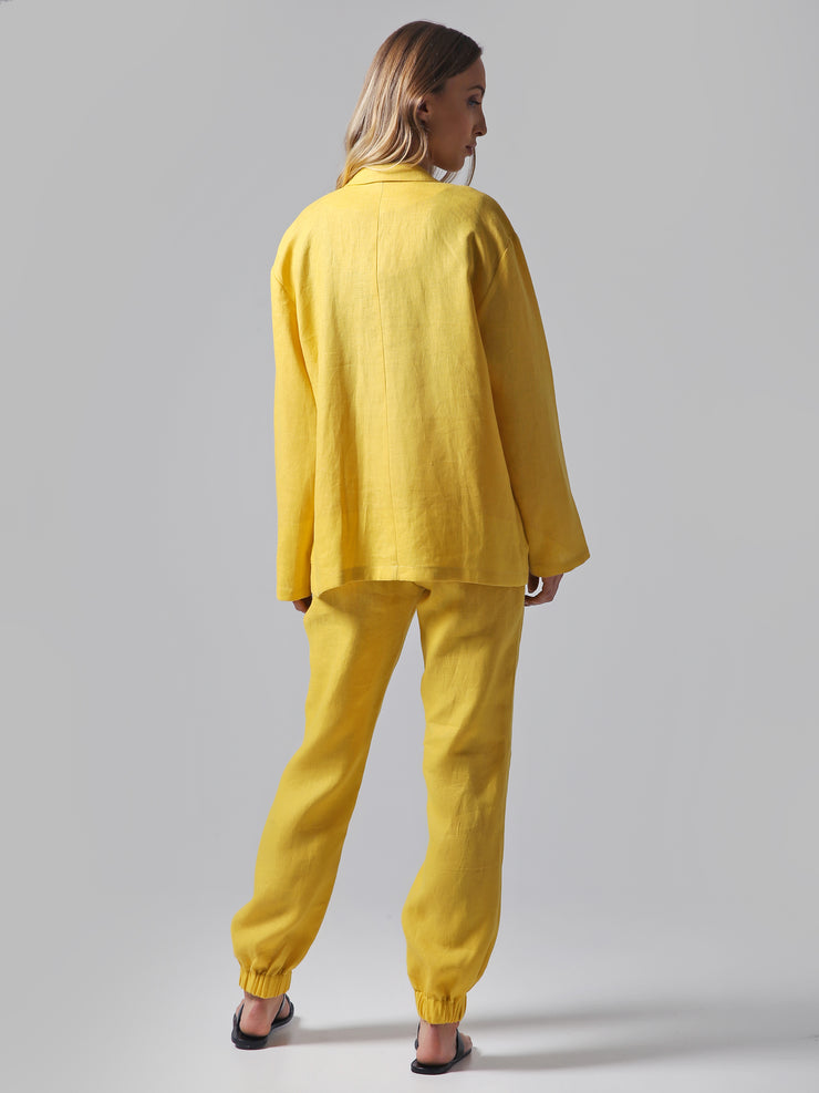 Visaltes Yellow Linen Oversized Suit